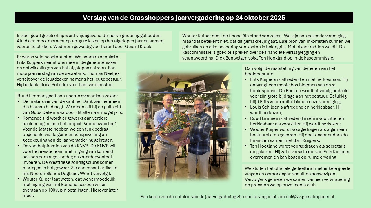 Verslag van de jaarvergadering op 25 oktober.