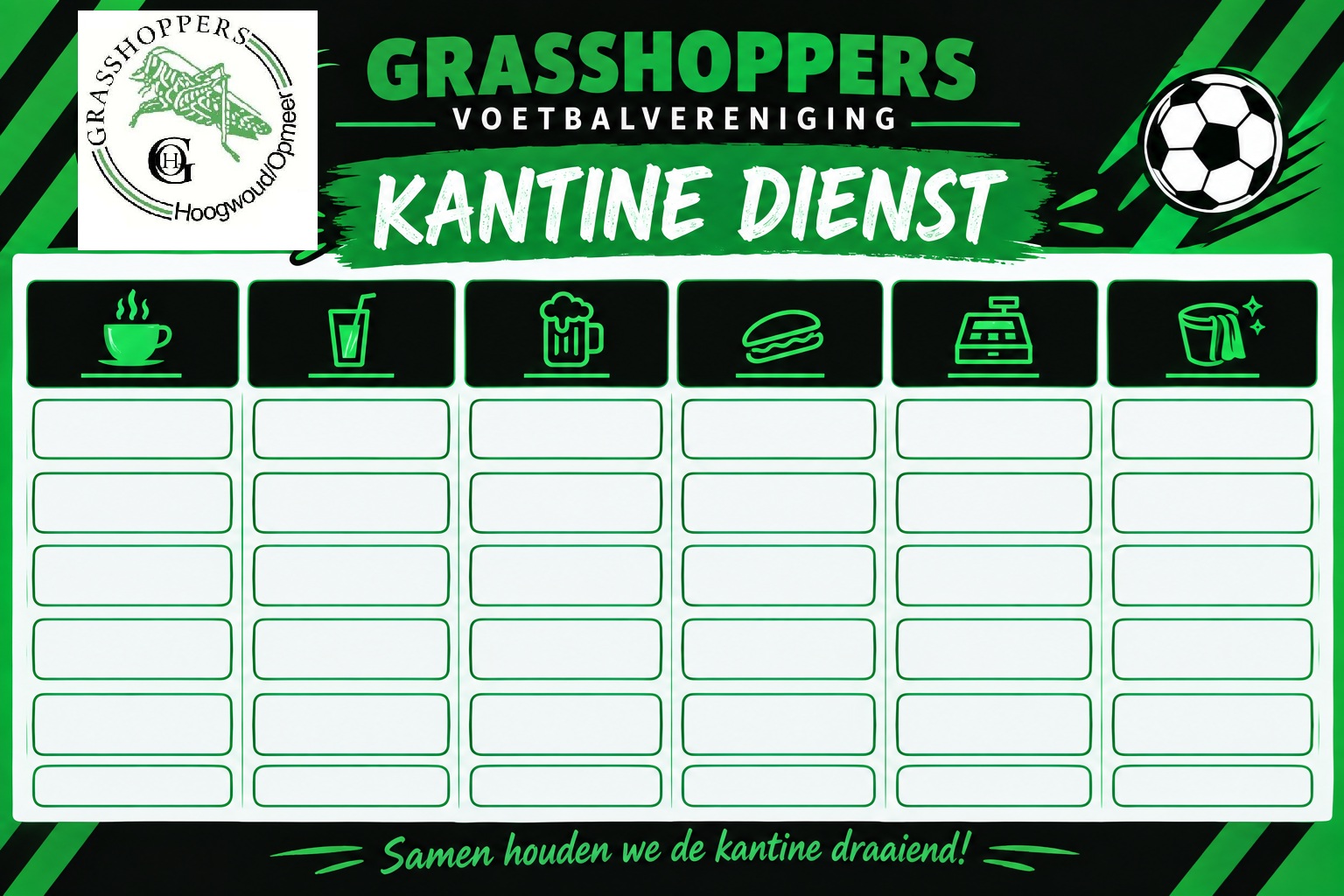 Indeling voor de kantinedienst